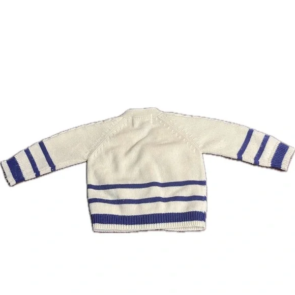 Vintage Baby boy acrylic sweater beige blue stripes Robinit May knitting co - Picture 4 of 10